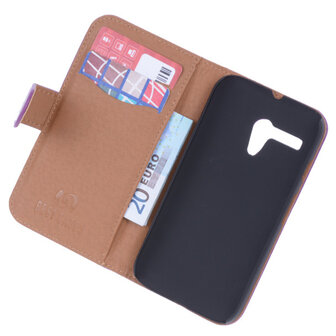 BestCases Lila Luxe Echt Lederen Booktype Hoesje voor Motorola Moto G X1032
