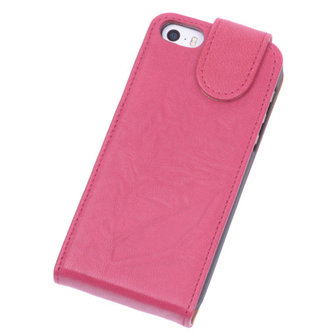 BestCases Fuchsia Kreukelleer Flipcase Hoesje voor Apple iPhone 5C