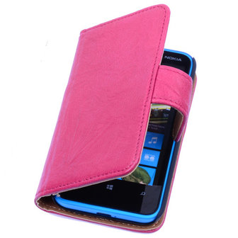 BestCases Fuchsia Luxe Echt Lederen Book Wallet Hoesje Nokia Lumia 625