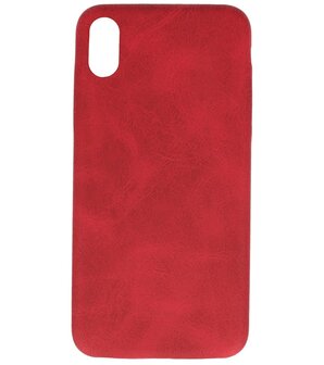 Leder Design Back cover voor iPhone Xs Max Rood