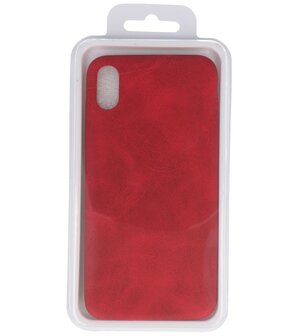 Leder Design Back cover voor iPhone Xs Max Rood