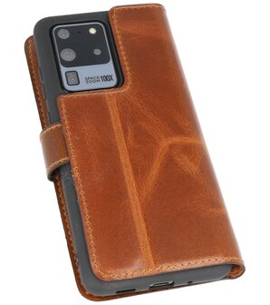 Bestcases Handmade Leer Bookstyle Hoesje voor Samsung Galaxy S20 Ultra Bruin