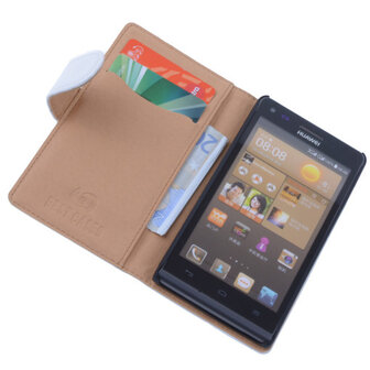 PU Leder Hoesje Huawei Ascend G6 Book/Wallet Case/Cover Wit 