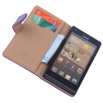 PU Leder Hoesje Huawei Ascend G6 Book/Wallet Case/Cover Lila 
