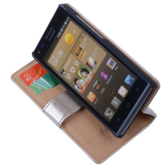 PU Leder Hoesje Huawei Ascend G6 Book/Wallet Case/Cover Goud 
