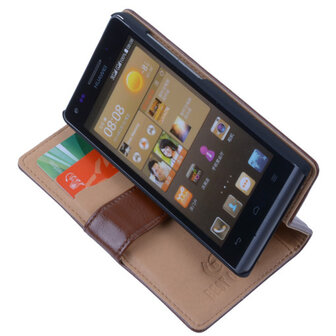 PU Leder Hoesje Huawei Ascend G6 Book/Wallet Case/Cover Bruin