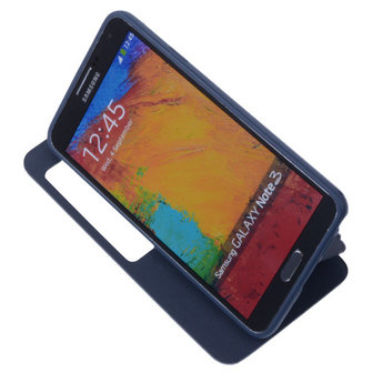 View Cover Blauw Samsung Galaxy Note 3 Stand Case TPU Book-style