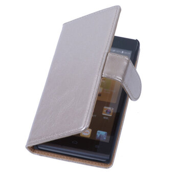 PU Leder Goud Hoesje voor Sony Xperia E1 Book/Wallet Case/Cover