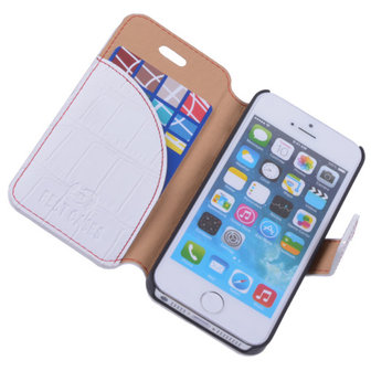 Wit Croco Hoesje iPhone 5 5s Book/Wallet Case/Cover
