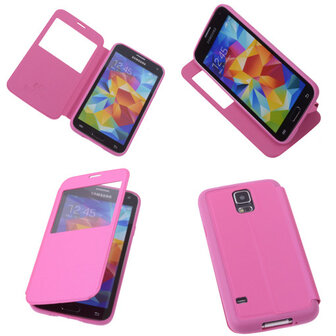 View Cover Pink Samsung Galaxy S5 Stand Case TPU Book-style