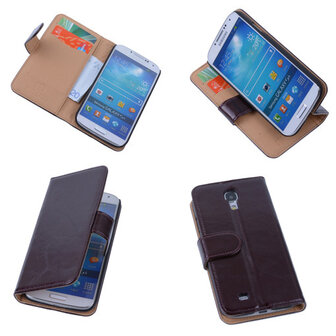 PU Leder Mocca Hoesje Samsung Galaxy S4 Book/Wallet Case/Cover 