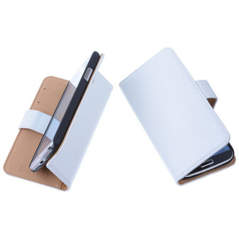 PU Leder Wit Hoesje voor Samsung Galaxy Core LTE Book/Wallet Case/Cover