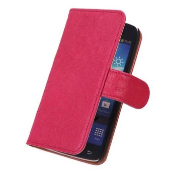 Stand Fuchsia Hoesje voor Samsung Galaxy Core LTE Echt Lederen Book