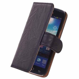 Stand Navy Blue Hoesje voor Samsung Galaxy Core LTE Echt Lederen Book