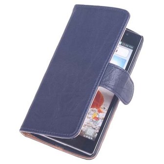 BestCases Navy Blue Hoesje voor LG L80 Luxe Echt Lederen Booktype