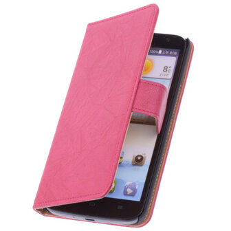 BestCases Fuchsia Hoesje voor Huawei Ascend Y330 Luxe Echt Lederen Booktype