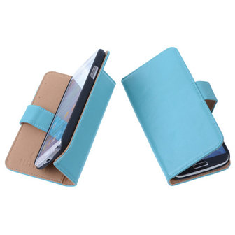 PU Leder Turquoise Hoesje voor HTC One M8 Mini / Mini 2 Book/Wallet Case/Cover