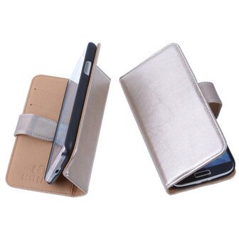 PU Leder Goud Hoesje voor HTC One M8 Mini / Mini 2 Book/Wallet Case/Cover