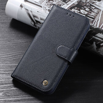 Echt Lederen Wallet Case Telefoonhoesje voor iPhone 11 Pro Max - Navy