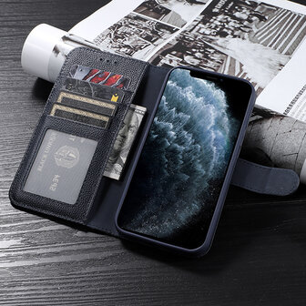 Echt Lederen Wallet Case Telefoonhoesje voor iPhone 11 Pro Max - Navy