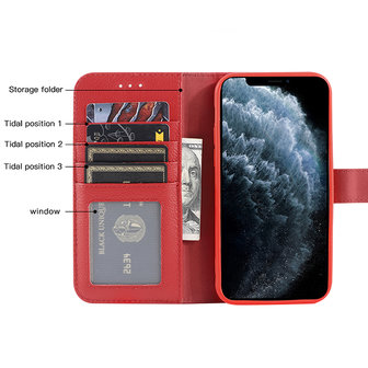Echt Lederen Wallet Case Telefoonhoesje voor iPhone 11 Pro Max - Rood