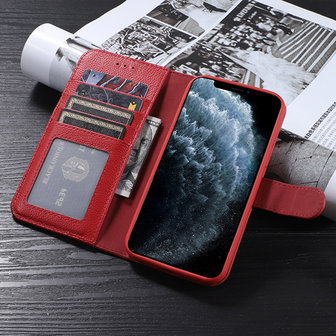 Echt Lederen Wallet Case Telefoonhoesje voor iPhone 11 Pro Max - Rood