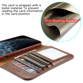 Echt Lederen Wallet Case Telefoonhoesje voor iPhone 11 Pro Max - Bruin