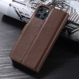 Echt Lederen Wallet Case Telefoonhoesje voor iPhone 11 Pro Max - Bruin