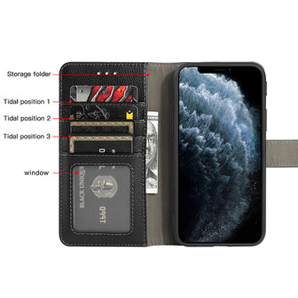 Echt Lederen Wallet Case Telefoonhoesje voor iPhone 12 Mini - Zwart