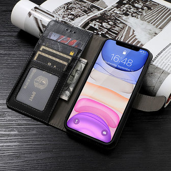 Echt Lederen Wallet Case Telefoonhoesje voor iPhone 12 Mini - Zwart