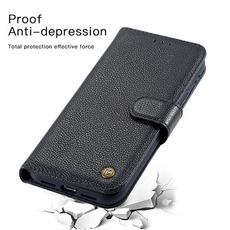 Echt Lederen Wallet Case Telefoonhoesje voor iPhone 12 Mini - Navy