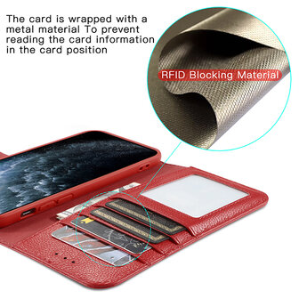 Echt Lederen Wallet Case Telefoonhoesje voor iPhone 12 Mini - Rood