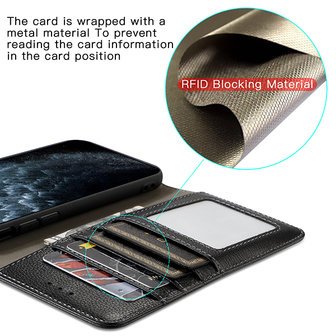 Echt Lederen Wallet Case Telefoonhoesje voor iPhone 12 - 12 Pro - Zwart
