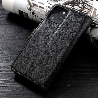 Echt Lederen Wallet Case Telefoonhoesje voor iPhone 12 - 12 Pro - Zwart