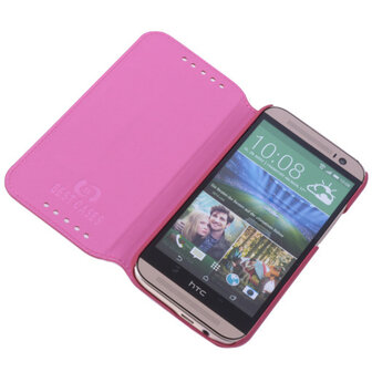 Bestcases Fuchsia Map Case Book Cover Hoesje voor HTC One M8