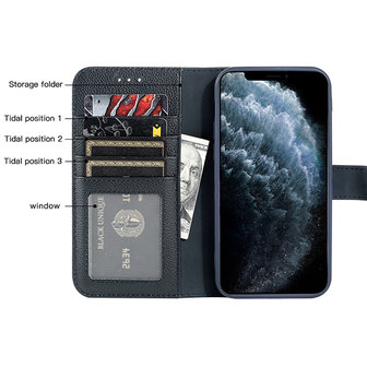 Echt Lederen Wallet Case Telefoonhoesje voor iPhone Xs Max - Navy