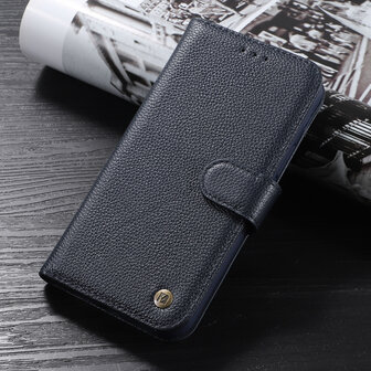 Echt Lederen Wallet Case Telefoonhoesje voor iPhone Xs Max - Navy