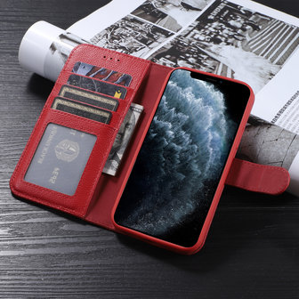 Echt Lederen Wallet Case Telefoonhoesje voor iPhone Xs Max - Rood