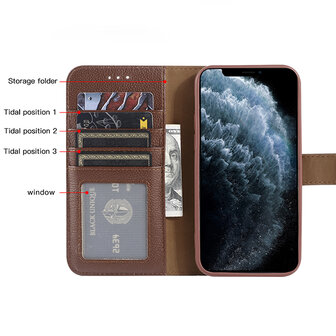 Echt Lederen Wallet Case Telefoonhoesje voor iPhone Xs Max - Bruin