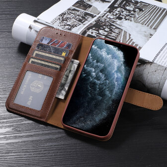 Echt Lederen Wallet Case Telefoonhoesje voor iPhone Xs Max - Bruin