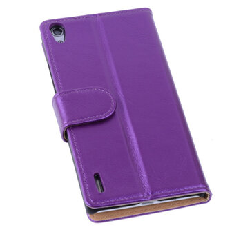 PU Leder Lila Hoesje voor Huawei Ascend P7 Book/Wallet Case/Cover