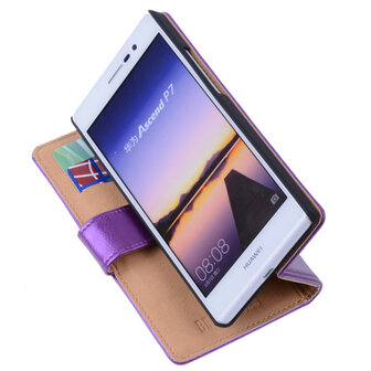 PU Leder Lila Hoesje voor Huawei Ascend P7 Book/Wallet Case/Cover