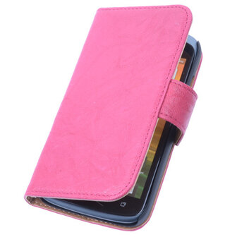 BestCases Fuchsia Hoesje voor HTC Desire 210 Stand Echt Lederen Book Wallet