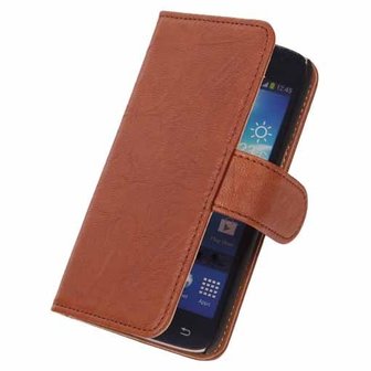 BestCases Stand Bruin Hoesje voor Samsung Galaxy Core 2 Echt Lederen Book