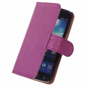 BestCases Stand Lila Hoesje voor Samsung Galaxy Core 2 Echt Lederen Book