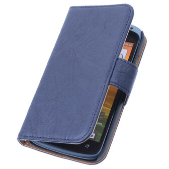 Nevy Blue Hoesje voor HTC One E8 Stand Luxe Echt Lederen Book Wallet