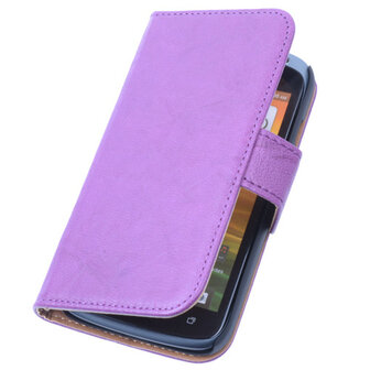 BestCases Lila Hoesje voor HTC One-E8 Stand Luxe Echt Lederen Book Wallet