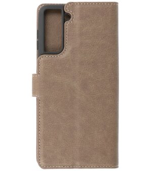 Book Case Pasjeshouder Telefoonhoesje voor Samsung Galaxy S21 Plus Grijs