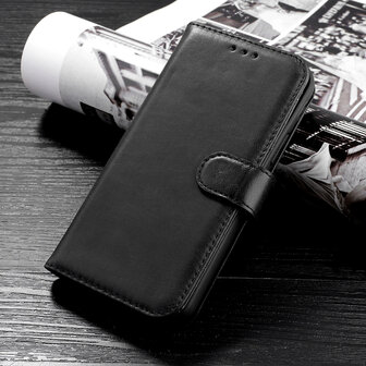 Klassiek Design Echt Lederen Wallet Case Telefoonhoesje voor iPhone 12 Pro Max - Zwart