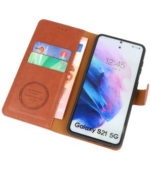 Book Case Pasjeshouder Telefoonhoesje voor Samsung Galaxy S21 Bruin